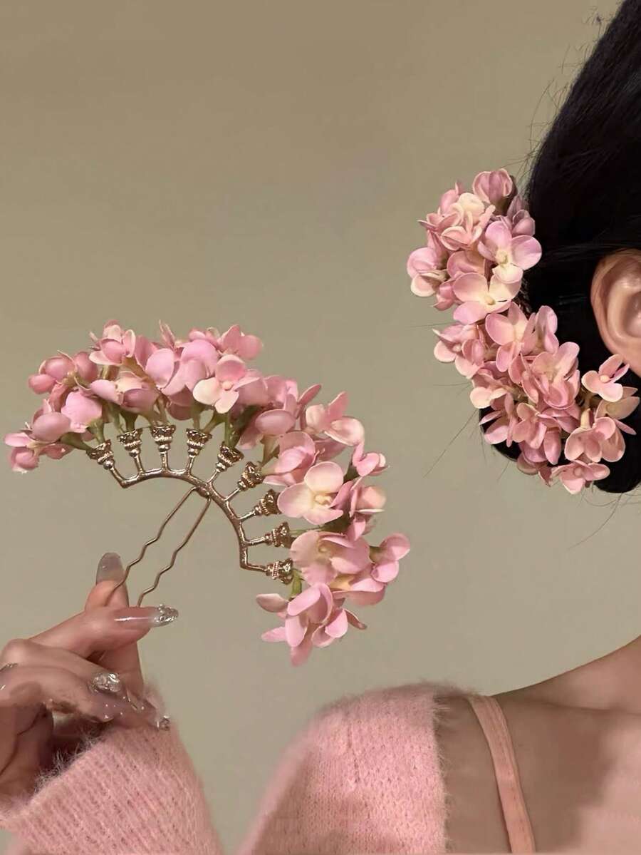 女士时尚精致甜美优雅粉色仿真花朵U型发夹，发饰，适合日常佩戴，居家、学校、海滩、办公室、通勤、派对、节日、生日、返校、大学风、新年、情人节、母亲节礼物、婚礼、音乐节等场合，春夏秋冬皆宜，可作发夹、发卡、发卡使用。 - 彩色 - 查看 1