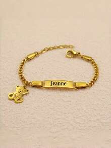 Customizable Name Bracelet - Customized Engraved Teddy Bear Pendant Stainless Steel Jewelry, Name/Letter Customized Gift (Birthday, Epiphany), All-Season Multi-Purpose Friendship Bracelet - Multicolor - View 8