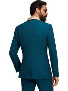 Men's Suit Shawl Lapel Double-Breasted Blazer & Pant Set - Formal 2-Piece Tuxedo With Wafer Knit Texture For Weddings & Black Tie Events - Màu xanh bạc hà - Xem 7