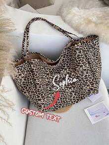 Customized Women's Tote Bag, Shoulder Bag, Leopard Print Casual Canvas Bag, Fashionable Large Capacity Multi-Functional Practical, Available In Multiple Colors, Ideal For Shopping, Sightseeing, Travel, Business Trips. A Perfect Gift For Family, Friends, Girlfriend, Elders, Suitable For Valentine's Day, Birthday, Anniversary, Ramadan And Other Occasions. - Multicolor - View 2