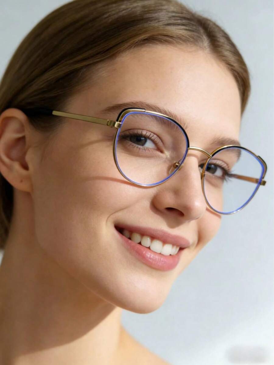 1 Pair Unisex Stainless Steel Cat Eye Spring Foot Pad Casual Eyeglasses, Light, Versatile For All Seasons - A - View 1