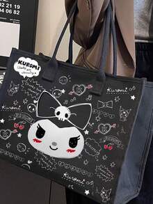 SANRIO 高品質卡通小貓單肩包，大容量學生帆布托特包，通勤手提包，女性必備戶外收納包 - 彩色 - 查看 7