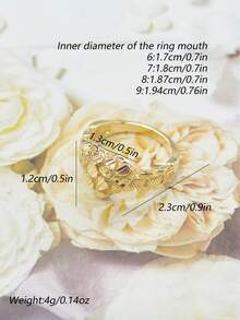 女士时尚优雅不对称水钻心形戒指，日常、派对、圣诞节、感恩节珠宝礼物 - 金色 - 查看 8