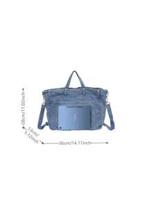 Large Capacity Fashion Casual Tote Bag, Retro Washed Denim, Shoulder Bag With Detachable Strap, Unique Design Handbag, Suitable For Work, Shopping, Commuting - Multicolor - View 2