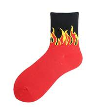3 Pairs Men's Yellow Flame & Red Mid-Calf Socks, & Stylish For Street Wear - Multicolor - View 2