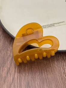 2pcs/1pc Women's Mustard One-Piece & Heart-Shaped Hair Clips, Fashionable Hair Claw Barrettes, Elegant Minimalist Solid Color Hair Claws Suitable For Daily, Casual, Party, Beach, Vacation, Hairstyling, Washing Hair, Makeup, Outfit Accessories, Autumn/Winter/Spring/Summer Women Claw Clip - Multicolor - View 6