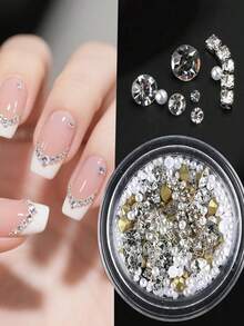 Mixed Mini Nail Rhinestones Flat Back Crystal Stones Metal Beads Pearl Butterfly Nail Art Charms Heart Jewelry Manicure - Multicolor - View 3