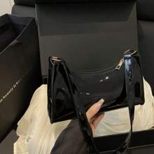 Solid Color Embossed Geometric Shoulder Bag With Zipper, Women's Shoulder Bag, Fashion Retro Zipper Bag, Casual Waterproof Handbag For Teen Girls, Women, College Students, Rookies & White-Collar Workers. Perfect For Office, Work, Business, Commute. Best Work Bag For Women., Retro Inspired Bag For Women - 黑色 - 查看 3