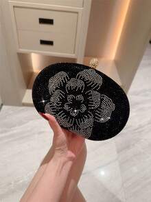 1 Stück schwarze vintage elegante Handtasche mit dickem floralem Muster und Perlenbesatz, passend zu Damenkleider, Cheongsams, Abendgarderobe, modische und elegante Clutch, geeignet für formelle Anlässe, Partys, Hochzeiten und Cocktailveranstaltungen - Schwarz - Übersicht 5