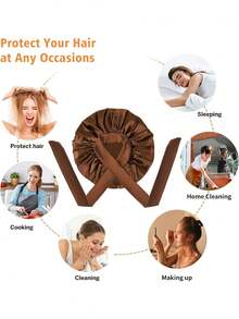 1pc/4pcs Women Satin Ribbon Bow Elastic Headband, Hair Band, Beauty Salon Headpiece, Satin Sleep Cap, Satin Bonnet - Coffee Brown - View 5