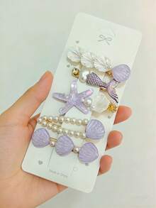 5pcs/Set Mermaid Style Ocean Theme Teen Hair Accessories, Shell, Starfish, Mermaid Tail Design Hair Clips, Cute Ocean Elements Photo Props Hair Clips (Random Cardboard) - Multicolor - View 9