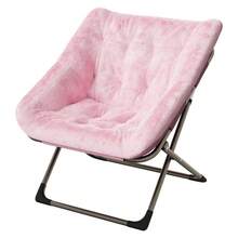 Silla Plegable Tipo Luna para Adultos, Sillón Lounge Cómodo con Estructura De Acero y Pelo Sintético Suave, Sin Montaje, para Salón, Dormitorio o Apartamento - Rosa con patas doradas 200 (color piel de conejo 8) sin reposapiés - Ver 1