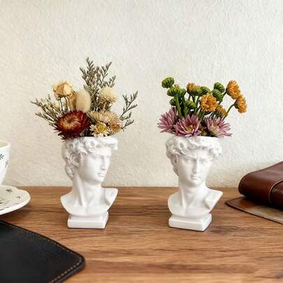 1件现代艺术大卫花瓶桌面摆件，干花花束装饰，创意大卫雕像客厅摆件