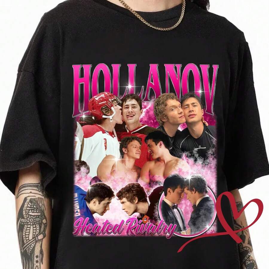 Hollanov Heated Rivalry Bootleg Shirt, Hockey Sports Graphic Tee, Retro 90s Bootleg Shirt, Game Day Gift, Sports Lover Gift - màu đen - Xem 1