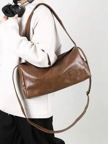 Men's Vintage Brown Soft Leather Shoulder Messenger Bag, Suitable For Commuting, Shopping, Party, Travel, Holiday, Gift, Boyfriend, Casual Daily Use - Brown - View 2