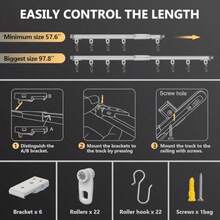 Riel de cortina de techo retráctil para cortinas, 3 a 6 pies, riel divisor de habitación con rodillos silenciosos y ganchos, ideal para sala de estar, recámara, ducha, RV, decoración hogar mexicano - 4,8 pies - 8,15 pies (1 juego) - Ver 5