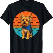 Retro Circle Sun Yorkshire Terrier Yorkie Mother's Day T-Shirt - 灰色 - 查看 1