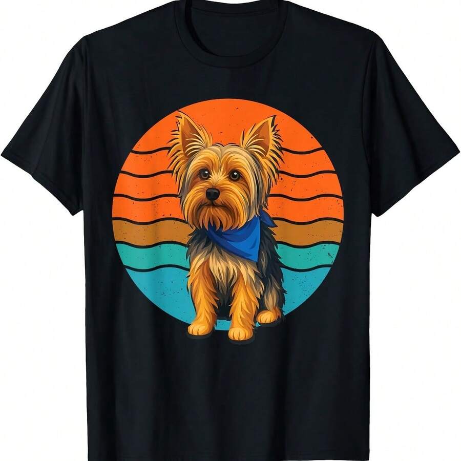 Retro Circle Sun Yorkshire Terrier Yorkie Mother's Day T-Shirt - 灰色 - 查看 1