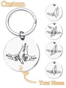 1pc Personalized Stainless Steel Family Surname Keychain, Customized Name Engraved Heart Shaped Gift, Suitable For Father's Day, Mother's Day Or Special Occasions, Customized Name Option, Minimalist Style Family Gift, Suitable For Men And Women, Customized Name Round Pendant Keychain, Pet Accessories Gift, Stainless Steel Jewelry, Couple Gift, Valentine's Day Gift, Birthday Gift, Anniversary Gift - Multicolor - View 1