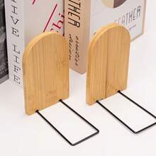 1/2pcs Removable Wooden Bookends, Non-Slip And Durable, Suitable For Bookshelves, Can Be Used To Hold Books And CDs - Multicolor - View 2