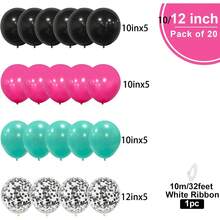 20pcs Metallic Powder Pink, Turquoise Blue, Glitter Blue Latex Balloons, Suitable For 80s 90s Disco Karaoke Birthday Party - Multicolor - View 3