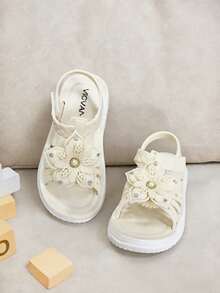 Cute Rhinestone Bow Open Toe Sandals, Breathable Suitable For Girls Beach Vacation - White - View 2