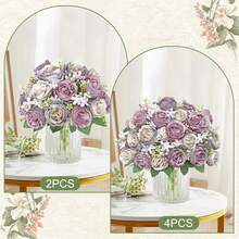 1pc/80stems Romantic Silk Peony Hydrangea Bouquet Artificial Flowers, Plastic Flower Arrangement For Wedding/Home/Bedroom/Living Room/Dining Table Decor, Bridal Bouquet, Mother's Day - Mauve Purple - View 2