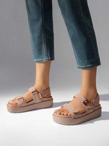 Women's Arch Support 1.61-Inch Platform Wedge Sandals Comfortable Open Toe Casual Dressy With Adjustable Straps For Beach Vocation Flat Summer Nude Sandals - khỏa thân - Xem 3