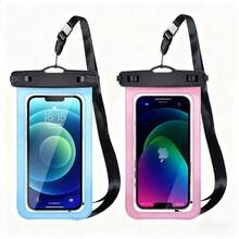 2PCS Blue & Pink Waterproof Phone Pouch, Touchscreen Camera Storage Hanging Bag, Waterproof Jacket For Water Sports, Extra Waterproof Phone Case, Summer Vacation Beach Travel Swimming Pool Sports Bag, Sports & Fitness Travel Bag, Unisex Travel Essential Durable Swimming Bag, Beach & Swimming Bag - 藍色+粉紅色 - 查看 8