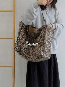 Customized Women's Tote Bag, Shoulder Bag, Leopard Print Casual Canvas Bag, Fashionable Large Capacity Multi-Functional Practical, Available In Multiple Colors, Ideal For Shopping, Sightseeing, Travel, Business Trips. A Perfect Gift For Family, Friends, Girlfriend, Elders, Suitable For Valentine's Day, Birthday, Anniversary, Ramadan And Other Occasions. - Multicolor - View 4