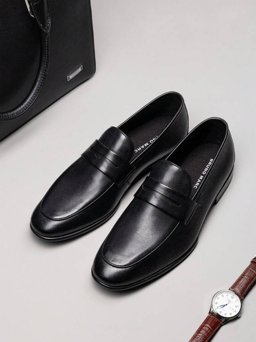 Men's Genuine Leather Penny Loafers Classic Dress Shoes Comfort Slip On Lightweight Formal Casual - 黑色 - 查看 1
