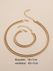 2pcs/set Street Style Women's Stainless Steel Necklace And Bracelet Set, Chunky Lock Chain For Aesthetic Look