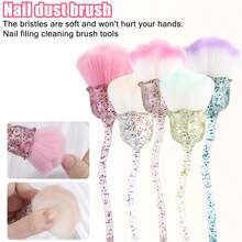 Nail Polish Dust Brush, Soft Bristle Brush, Flower-Shaped Nail Buffing Dust Brush, Transparent Pink, Green, And Blue Blush, Loose Powder, And Highlighter Brushes Are All Makeup Brushes. - Multicolor - View 3