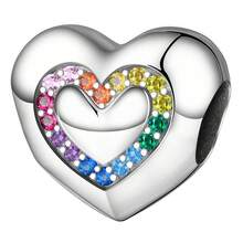 CYMYSS 1件浪漫心形镀银铜吊坠，镶嵌人造锆石，女士情人节/生日礼物，DIY手链配件 - 彩色 - 查看 14
