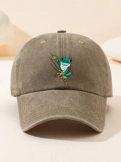 多色可选，包括一款印有卡通青蛙图案的复古棒球帽，可调节尺寸，男女通用，可水洗，柔软帽顶，轻便舒适，适合日常佩戴、海滩度假、旅行、户外运动及其他街头场合。