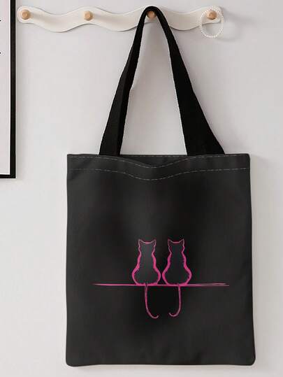 情人节趣味图案双面印花单肩包，休闲旅行沙滩包，大容量，可重复使用女士休闲单肩包，大容量帆布沙滩包，购物手提袋，印花女士日常单肩购物袋