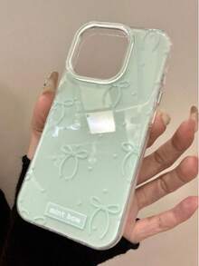 1 pieza Nuevo estuche de teléfono minimalista y lindo con lazo y corazón en color verde, compatible con iPhone 17 Pro Max, 17 Pro, 17 Air, 17, 16, 15, 14, 13, 12, 11 Pro Max Plus, cubierta protectora suave, regalo para niñas - lazo verde - Ver 3