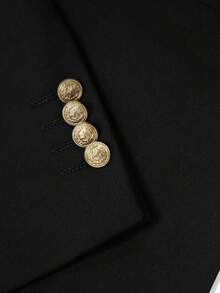 2pcs Men's British Style Metal Double-Breasted Suit, Notched Collar Business Casual Blazer Jacket + Pants - Black - View 10