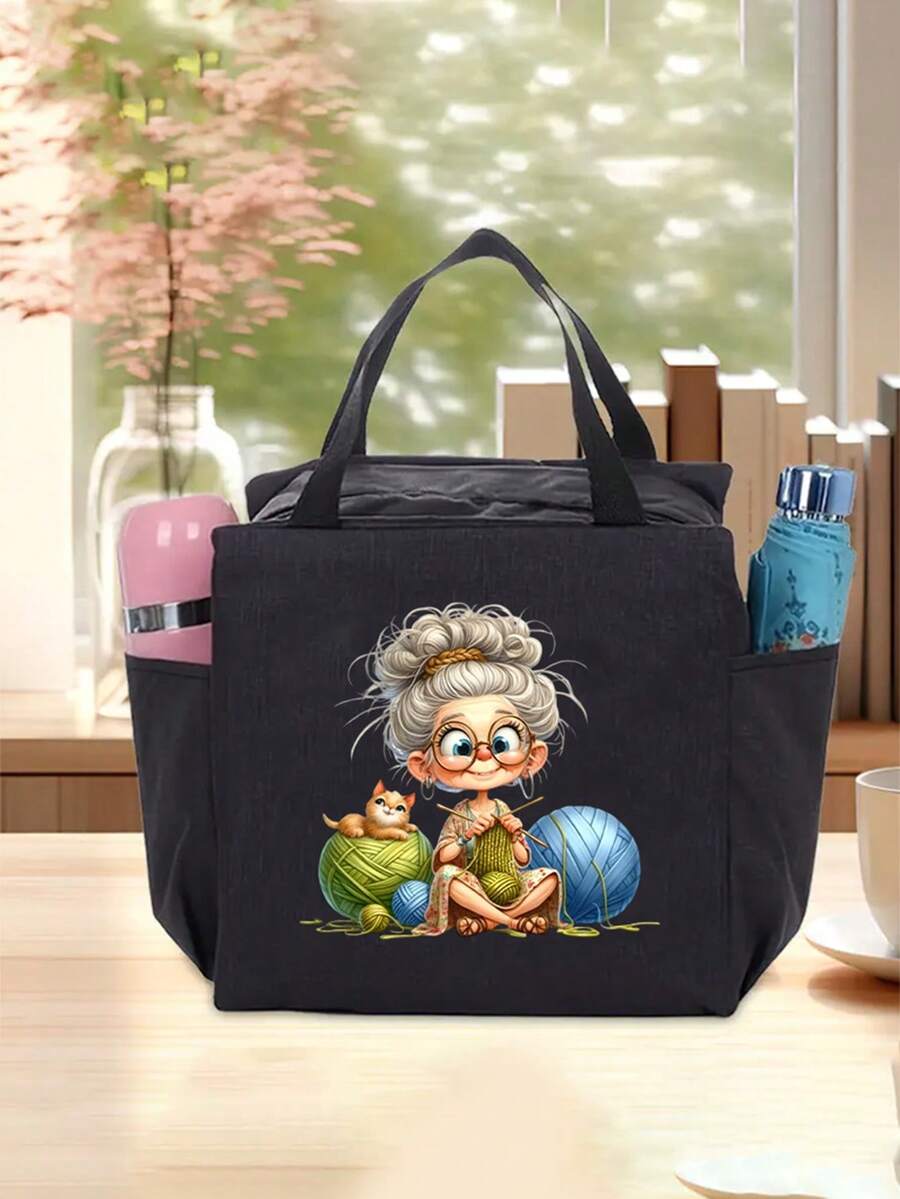 Bolsa de almacenamiento tejida de gran capacidad - Con diseño de cremallera, adecuada para tejer, telas - Regalo perfecto para entusiastas del tejido Bolsa de almuerzo con cierre de cremallera - Multicolor - Ver 1