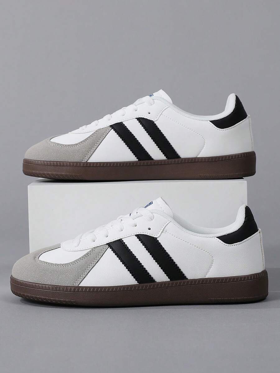 男士多功能运动鞋，包括训练鞋、休闲鞋、系带平底鞋、学生运动鞋、室内健身鞋 - 白色 - 查看 1