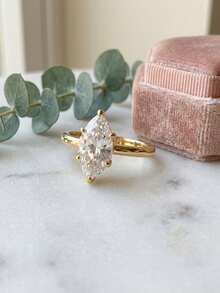 1 Stück 100% 925 Sterling Silber 14k Gold 8A Kubikzirkonia Hufeisenring, funkelnder Edelstein, Modeschmuck, geeignet für Herren und Damen, ideal für Hochzeit, Geburtstag, Party, Jahrestag - Marquise - Übersicht 5