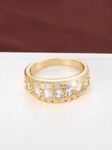 1pc Minimalist Geometric Big Polka Dot Design Cubic Zirconia Inlaid Fashion Ring For Women - Multicolor - View 22