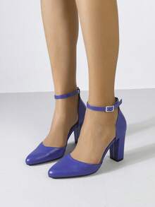 Timesize 蓝色高跟鞋，女士高跟鞋，玛丽珍粗跟鞋，婚鞋，厚底超高跟鞋，粗跟鞋，女士高跟鞋，工作鞋，正装鞋 - 藍色 - 查看 2