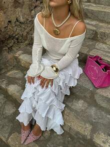 女士宽松针织套头毛衣，纯色，超大款，圆领，中长款，透视斗篷式，街头时尚，返校季，适合春夏穿着