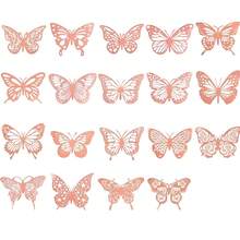 36片3D蝴蝶墙贴，3种尺寸，蝴蝶装饰，适用于派对、礼物、花束、蛋糕装饰、插花、房间装饰（粉色，H型胶随机） - 粉色 - 查看 6