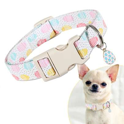 1 st. påskhalsband med leende ansikte, morot, ägg och kanintema för husdjur med snabbspänne, slitstarkt och andningsbart, med kaninhänge, lämplig för små/medelstora/stora hundar, perfekt som valppresent, julklapp för husdjur, promenadtillbehör, julklapp för husdjursföräldrar