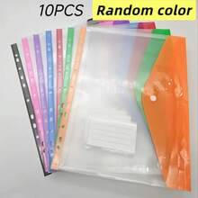 5/10个A4大容量活页夹 | 现代PP材质，可扩展纽扣标签袋，适用于学校、家庭、办公室、考勤、旅行 - 便携设计 - 彩色 - 查看 10