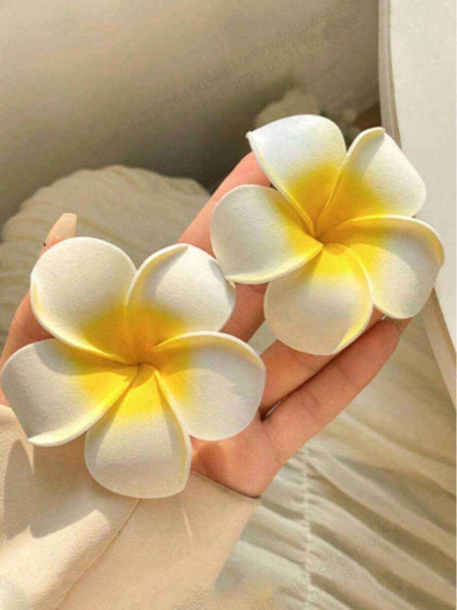 2pcs Floral Hair Clips, Sweet And Elegant Frangipani Flower Design For Casual And Beach Vacation, Suitable For Spring And Summer, Hair Accessory, Travel, Claw Clips, Alligator Hair Clip, Hair Slide, Hair Claws, School Stuff, Vacation Outfits Woman, Hair Accessories - 彩色 - 查看 1
