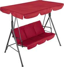 Columpio de exterior con toldo ajustable para adultos, banco de 3 plazas con cojines gruesos, estructura de acero, para jardín, color rojo - Rojo - Ver 2