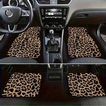 4pcs Leopard Print Car Floor Mats Set, Universal Car Foot Pads, Vehicle Carpet - Front & Rear Full Coverage Car Interior Accessories, Women's Car Supplies, Girl Gift, Crystal Velvet Vehicle Floor Mats Fit For Sedan, Truck, SUV, Car Interior, Car Accessories, Car Essentials - Multicolor - View 1